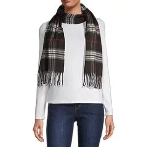 NEW V.FRAAS UNISEX BLACK PLAID FRINGE SCARF